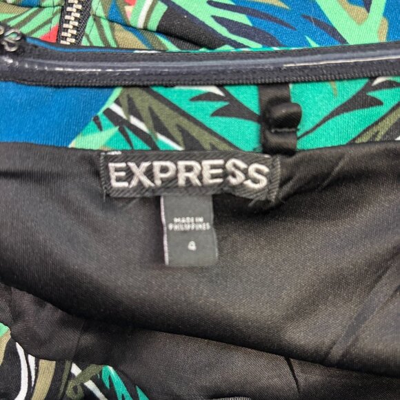 Express Bodycon Dress 4 Strapless Black Tropical Floral Stretch Knee-Length - Picture 10 of 11